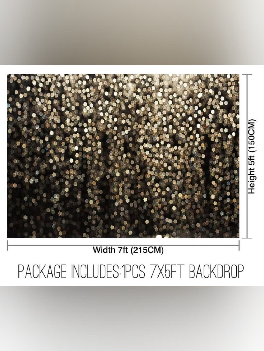 Gold Shimmer with Black Photo Backdrop - 7x5ft